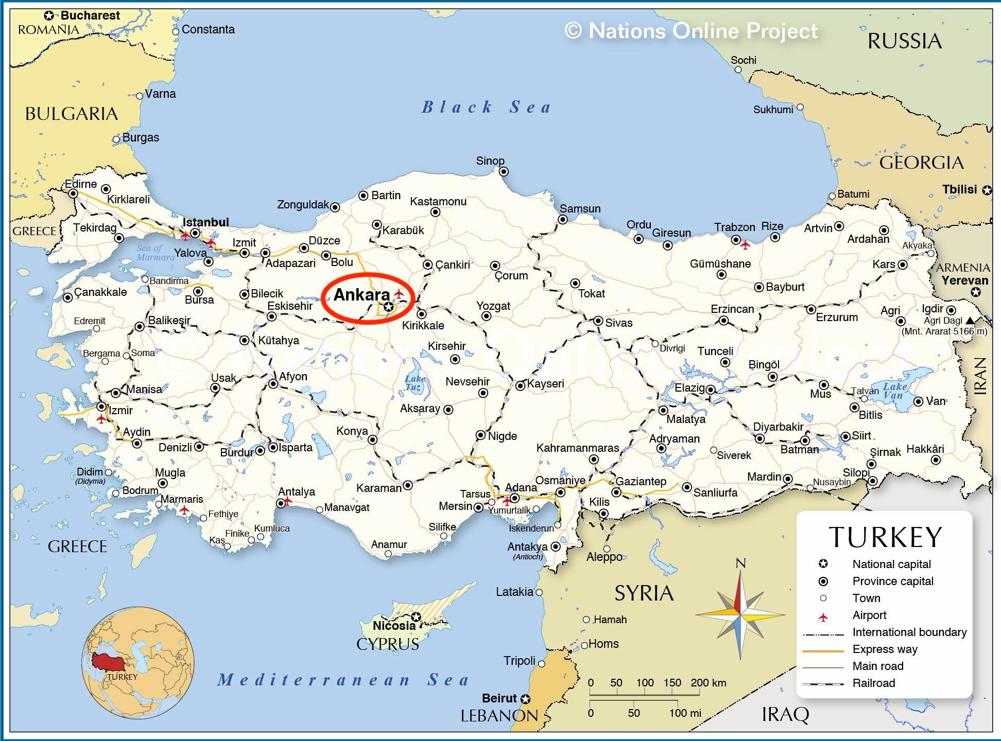 Capitale de la Turquie carte Carte de la Turquie en capital (Asie de