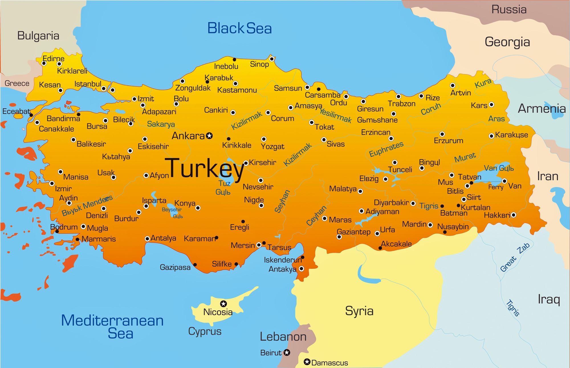 Turquie carte des villes Grandes villes de Turquie carte (Asie de l