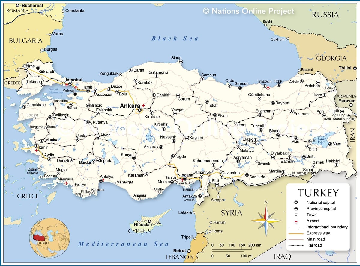 La turquie, pays la carte des pays qui l'entourent