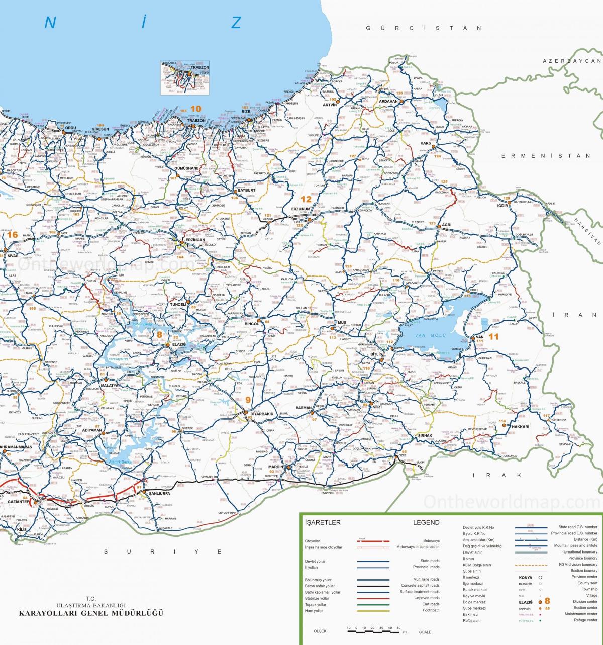 carte détaillée de la Turquie du sud