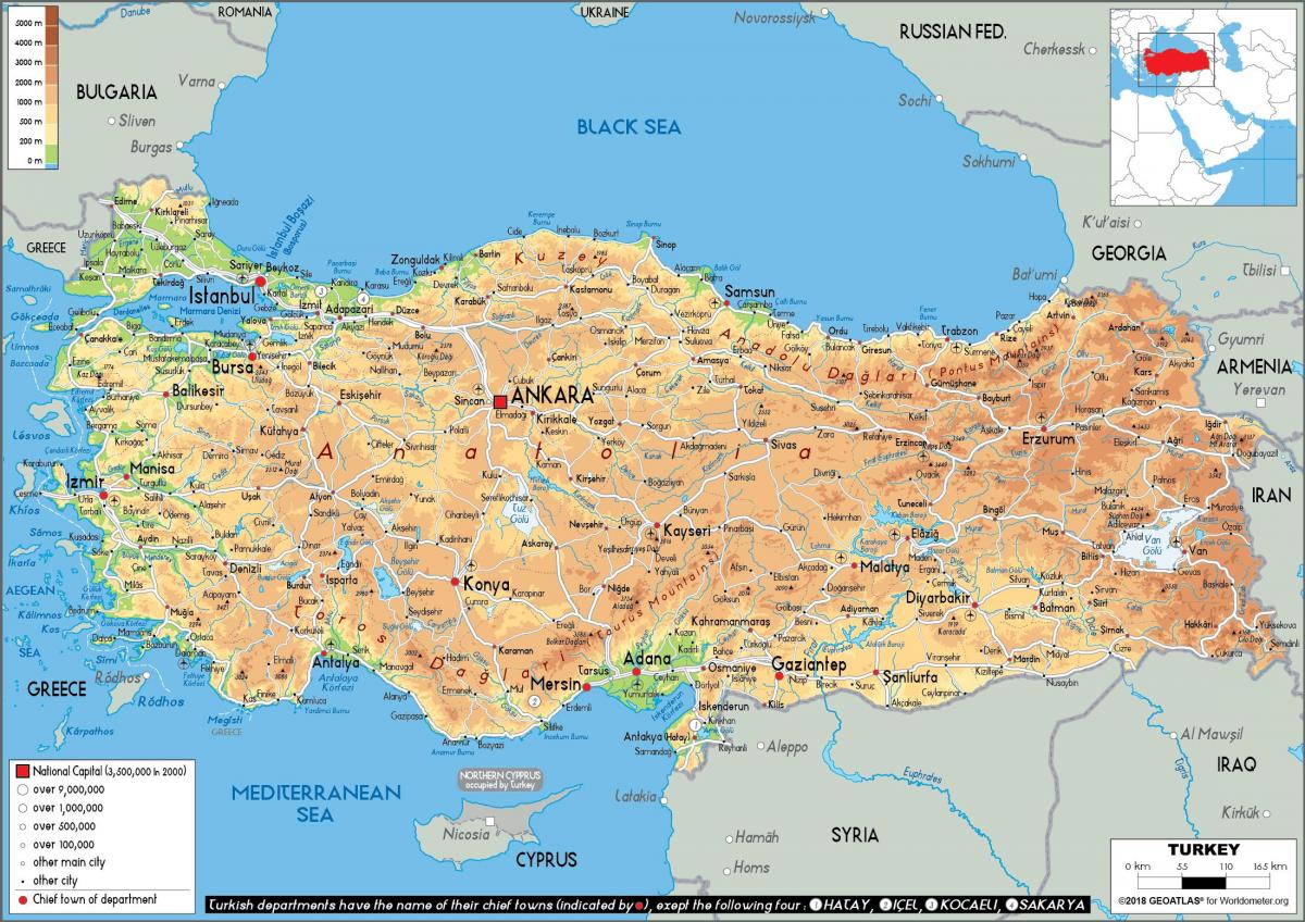 carte de la Turquie physique