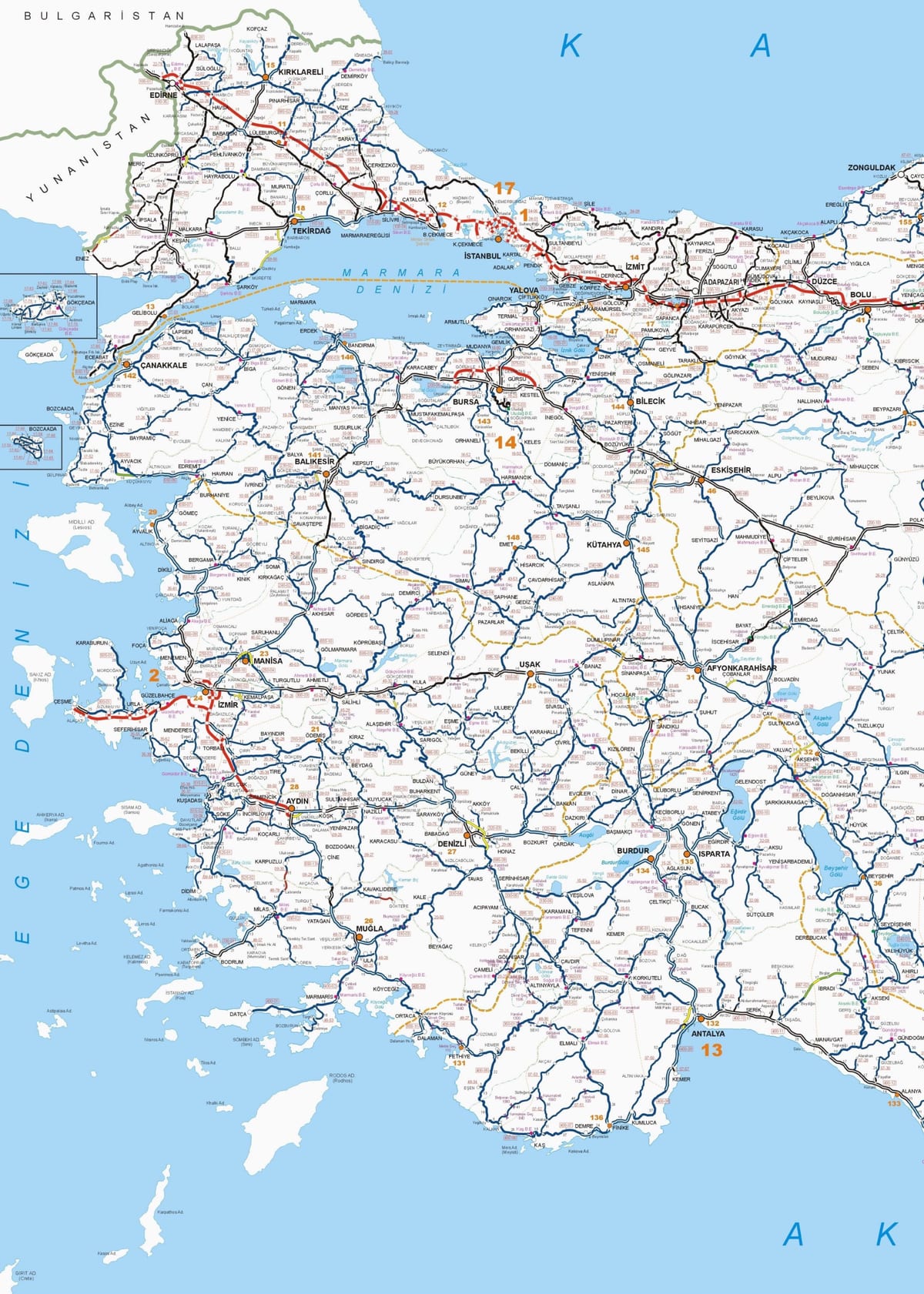 carte de l'ouest de la Turquie