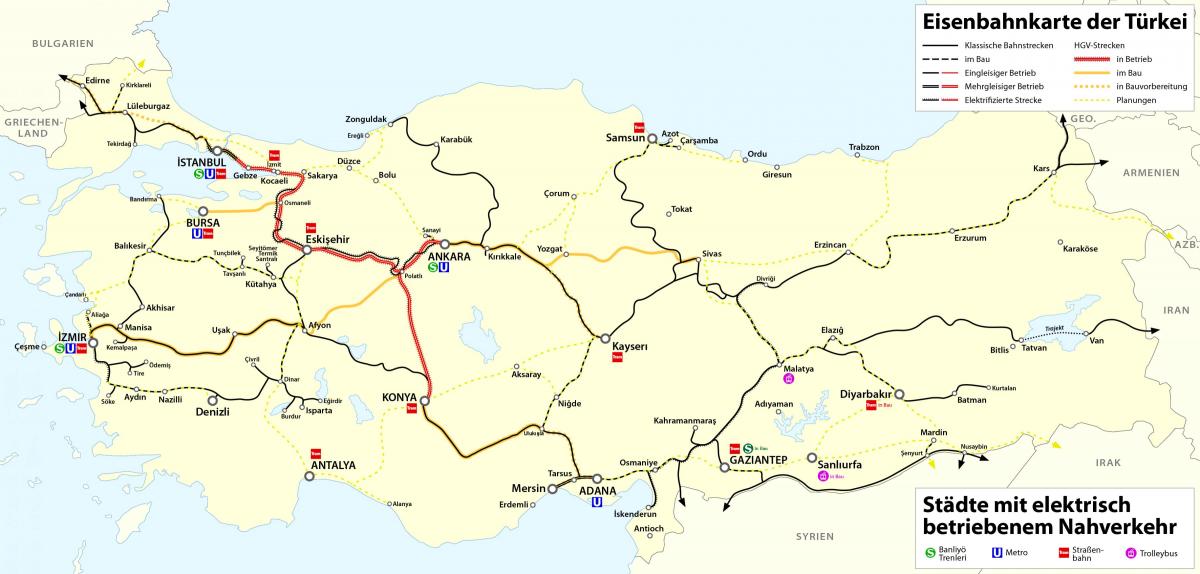 carte de la Turquie de chemin de fer