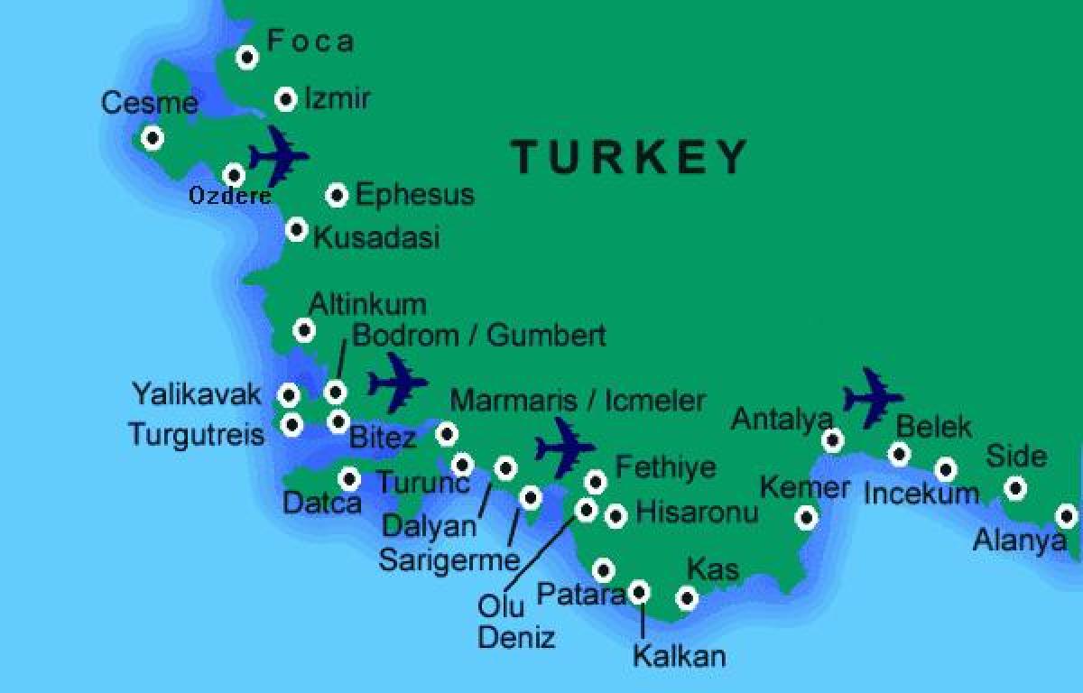 les meilleures plages en Turquie carte