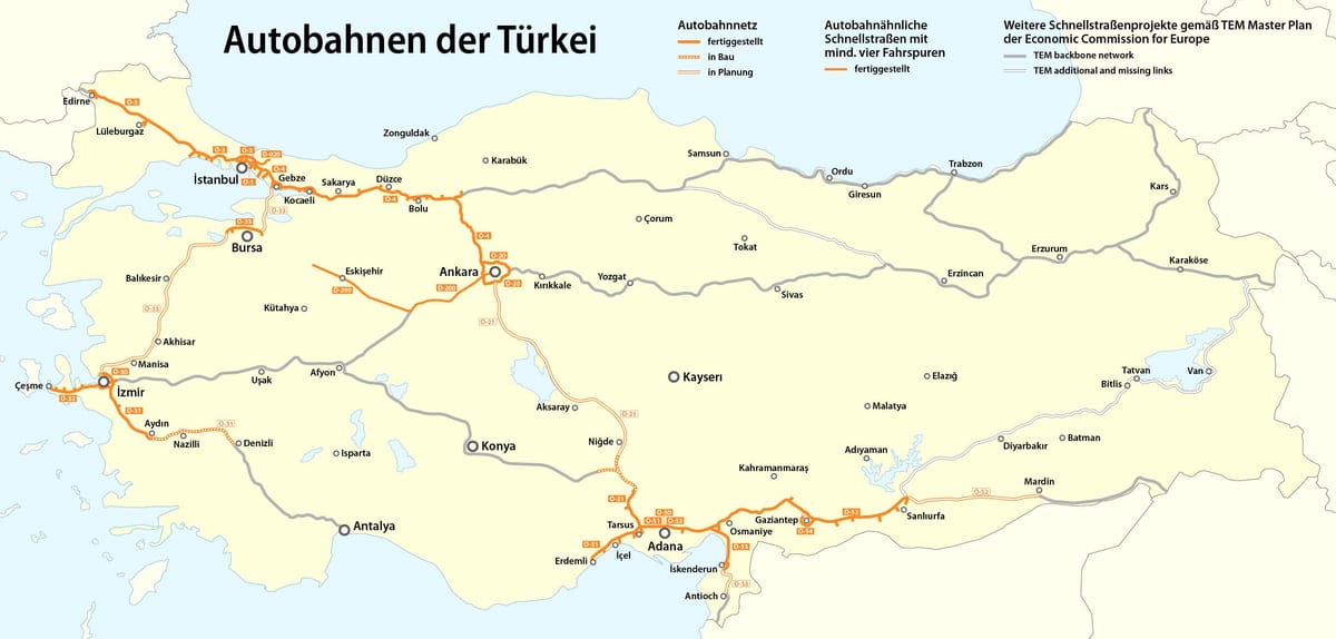 carte de la Turquie de l'autoroute