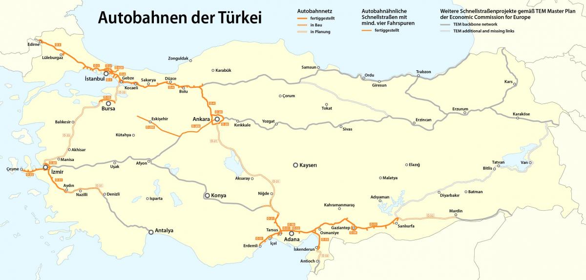 carte de la Turquie de l'autoroute