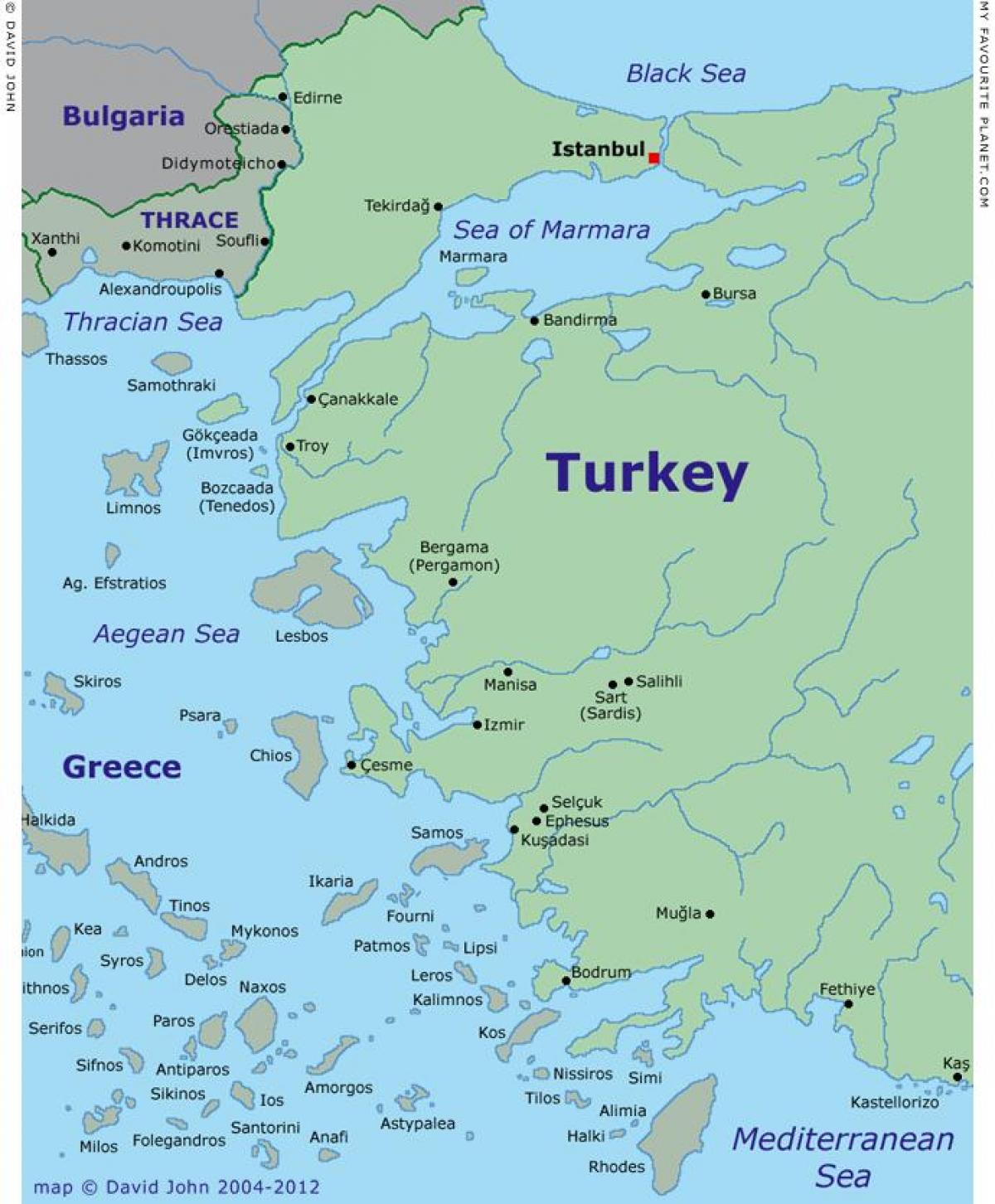 carte de la Turquie à l'ouest de la côte