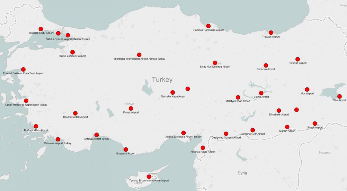 carte de la Turquie montrant les aéroports
