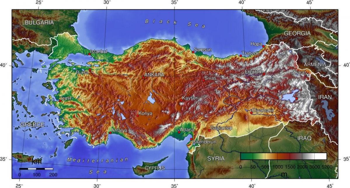 carte de la Turquie d'élévation