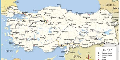 La turquie, pays la carte des pays qui l'entourent