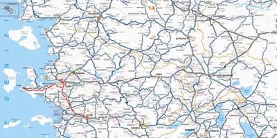Carte de l'ouest de la Turquie
