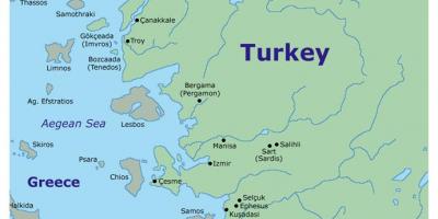 Carte de la Turquie à l'ouest de la côte